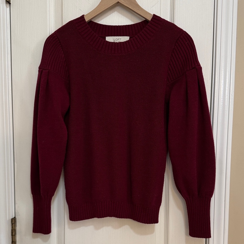 LOFT Burgundy Red Crew Neck Sweater